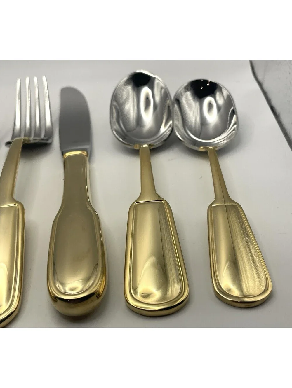 (4) Ralph Lauren PELHAM GOLD Stainless China 5pc Place Setting 20pcs